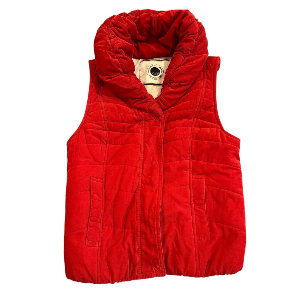 Daughters of the Liberation XS Red‎ Corduroy Quilted Shawl Collar Puffer Vest - Picture 2 of 10